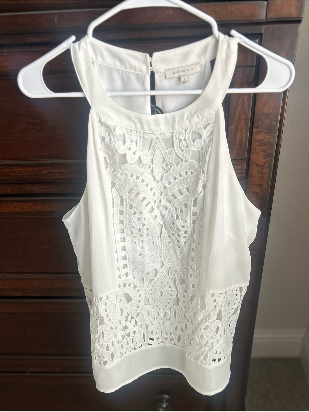 Skies Are Blue White Lace Halter Blouse